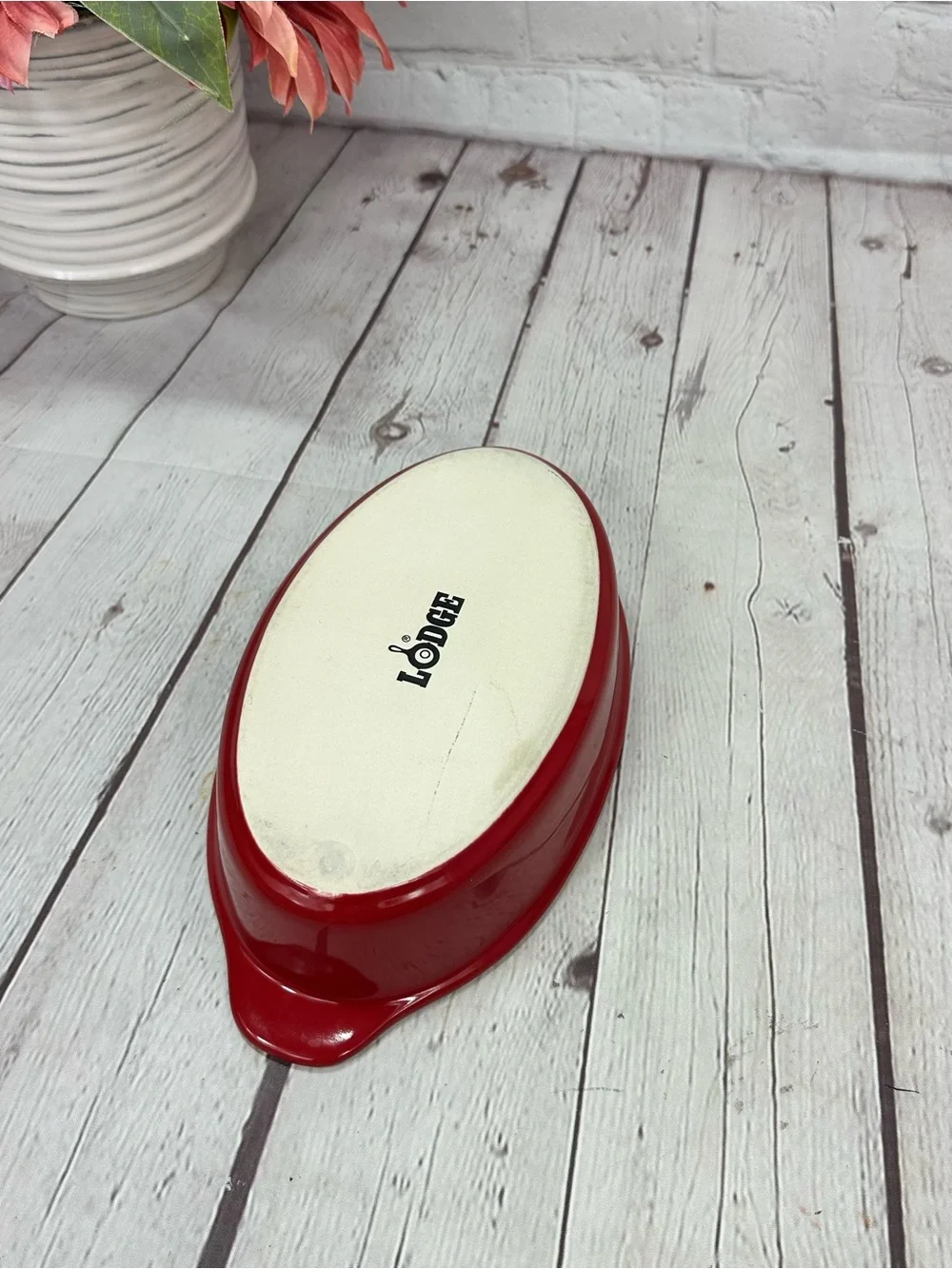 lodge Red White Oval gratin Baking Dish individual size meal prep bake casserole